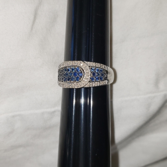 Size 10, 14K White Gold Blue Sapphire & Diamond Ring, Excellent pre-owned condit - Picture 8 of 8